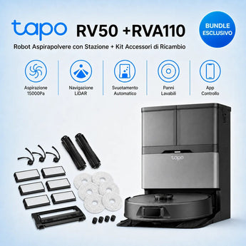 Tapo RV50 Pro Omni + RVA110 Set Robot Aspirapolvere con Kit Accessori di Ricambio
