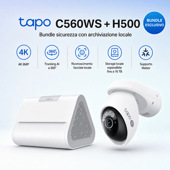 Tapo C560WS + H500 HomeBase – Kit Sicurezza 4K 360° con Storage Locale