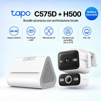 Tapo C575D + H500 HomeBase β Kit Sicurezza 4K Dual-Lens con Storage Locale