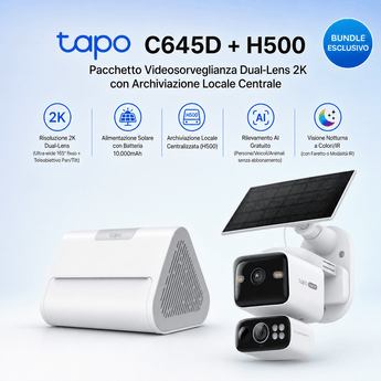 Tapo C645D KIT + H500 HomeBase – Kit di Sicurezza 2K con Doppio Obiettivo