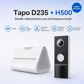 Tapo D235 + H500 HomeBase – Kit Videocitofono Smart con Storage Locale