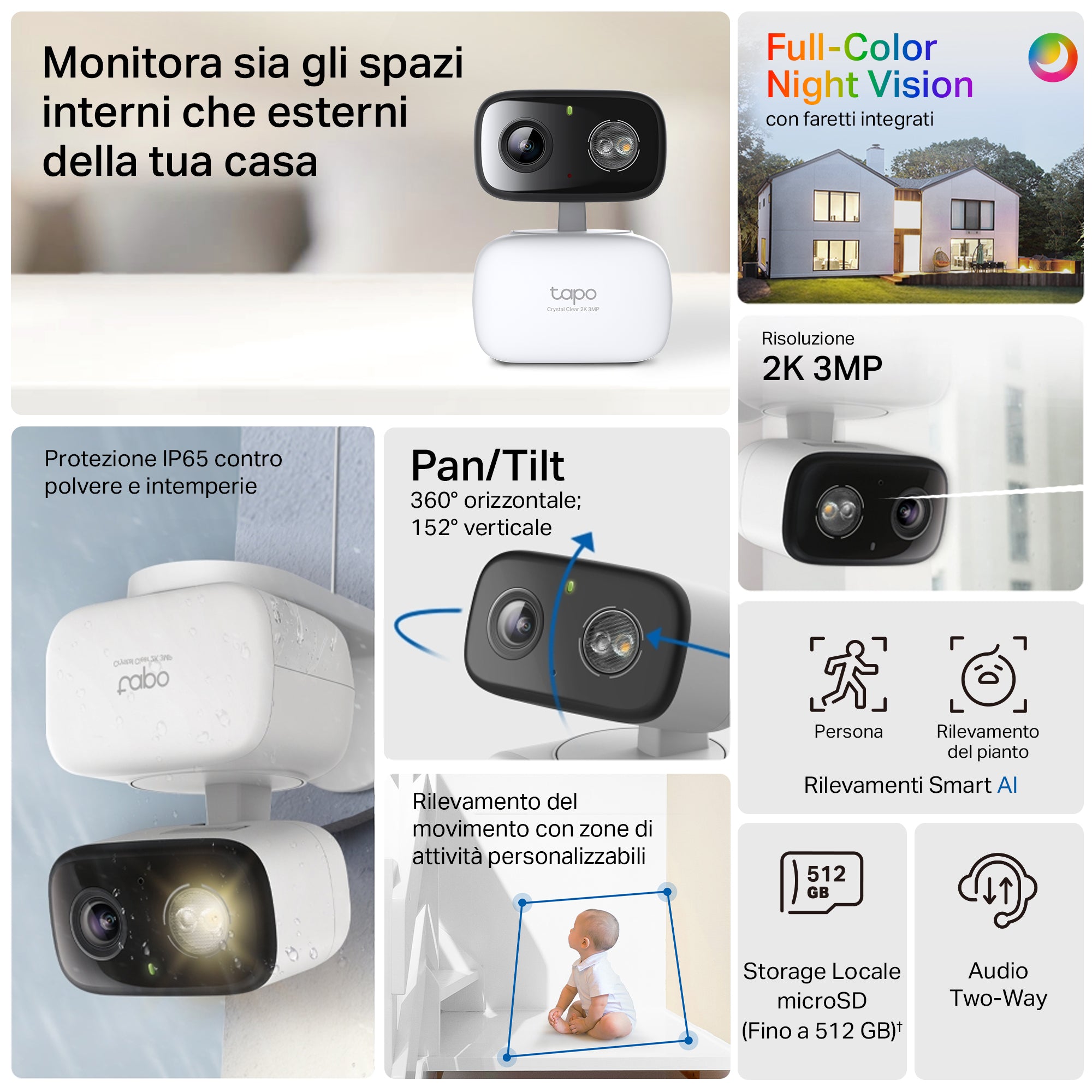 2K Telecamera Wi-Fi Esterno Visione Notturna a Colori, 3MP Telecamera 2K Telecamera Wi-Fi Esterno Visione Notturna a Colori, 3MP Telecamera