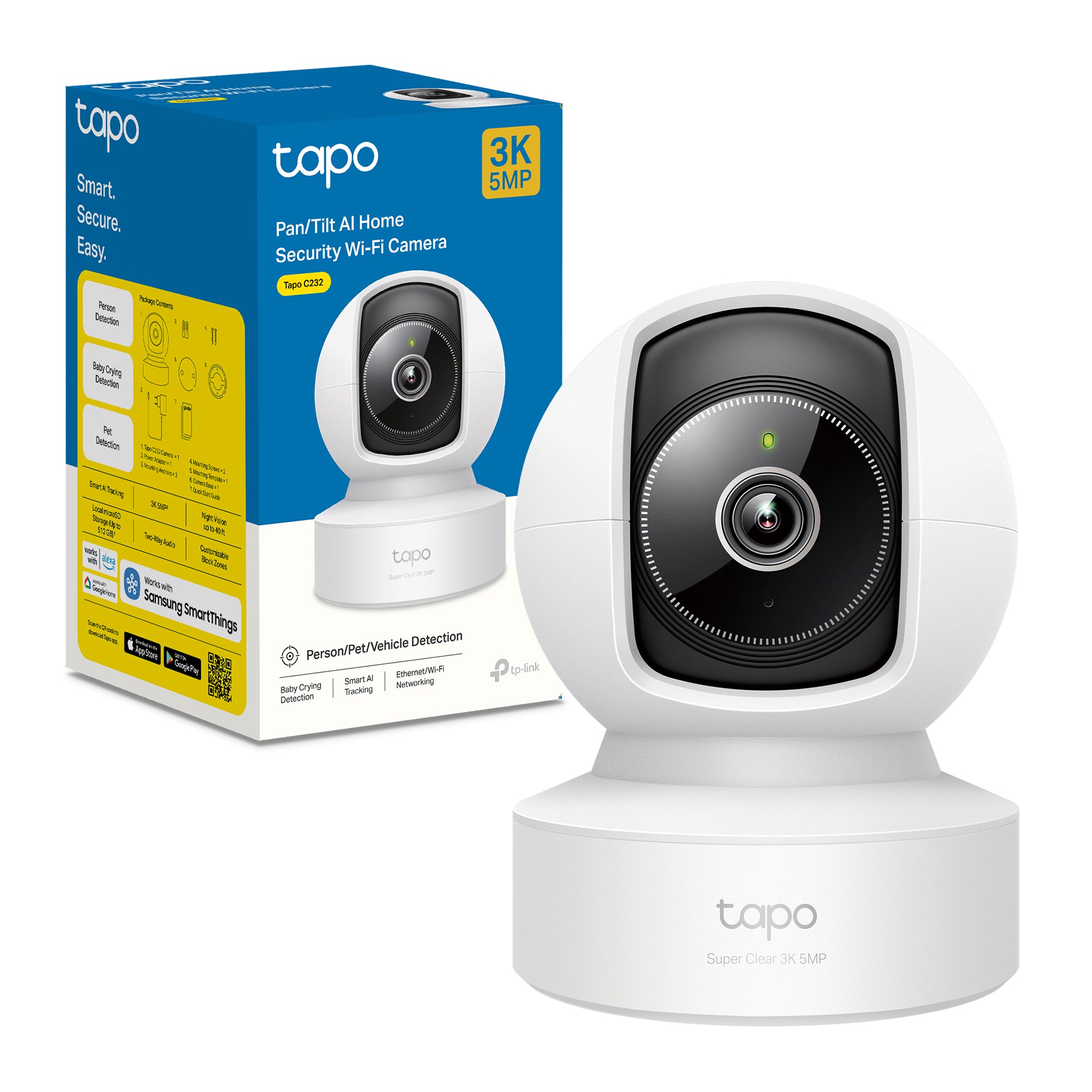 C232 Tapo C232 Telecamera Wi-Fi Interno 3K 5MP, 360° Visuale, Porta Etherne ...